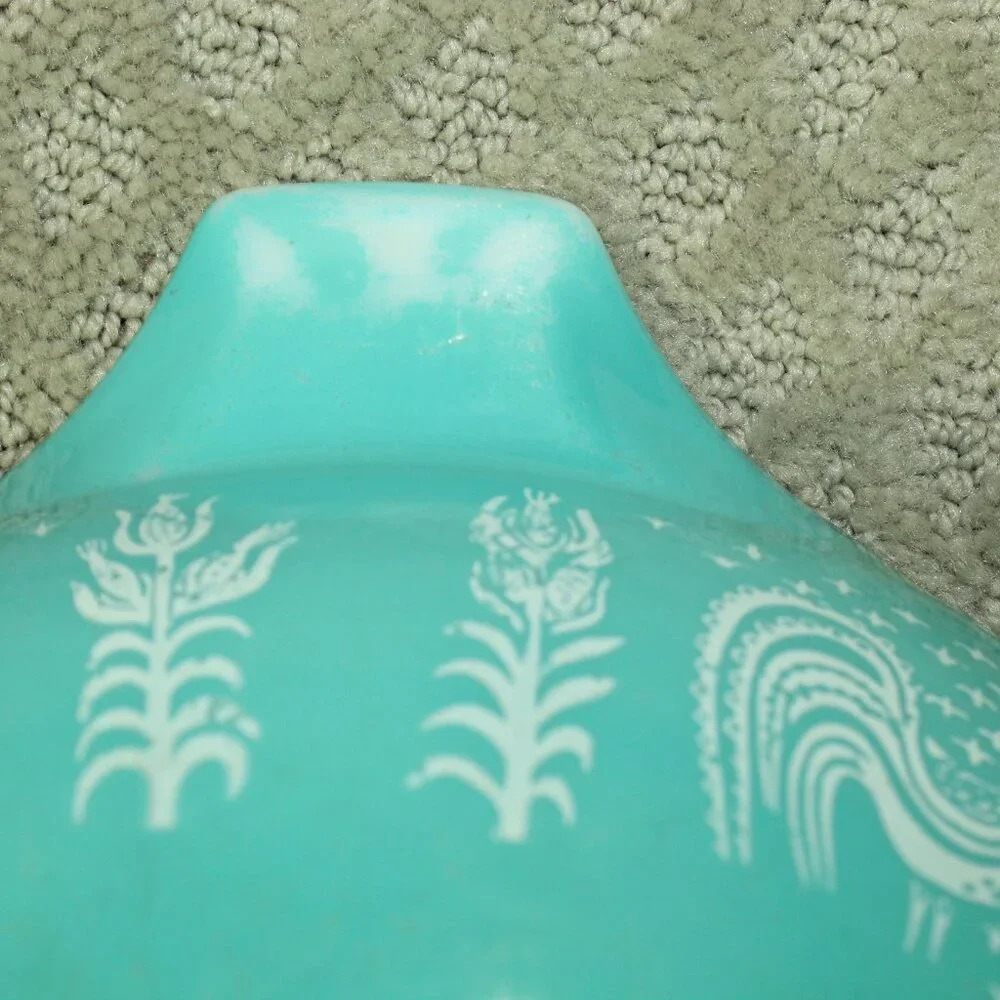 Vintage Pyrex 4Qt Mixing Bowl #444 Turquoise Blue Cinderella Amish Butterprint